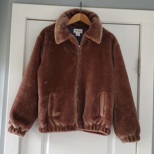 For The Republic mocha brown faux fur jacket!!